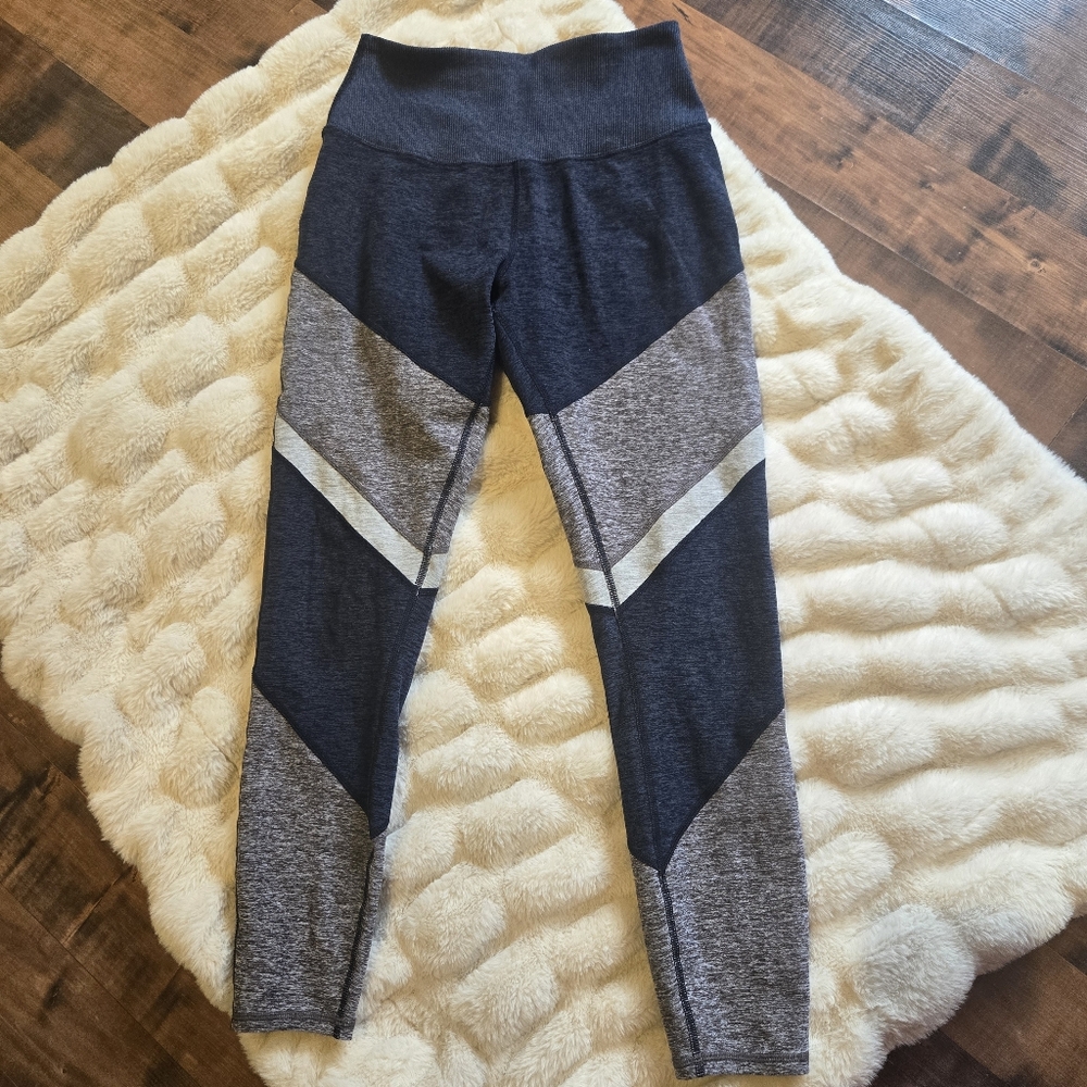 Alo Yoga Blue Navy Gray Leggings [Small] Athleisure Yoga Pilates Sculpting